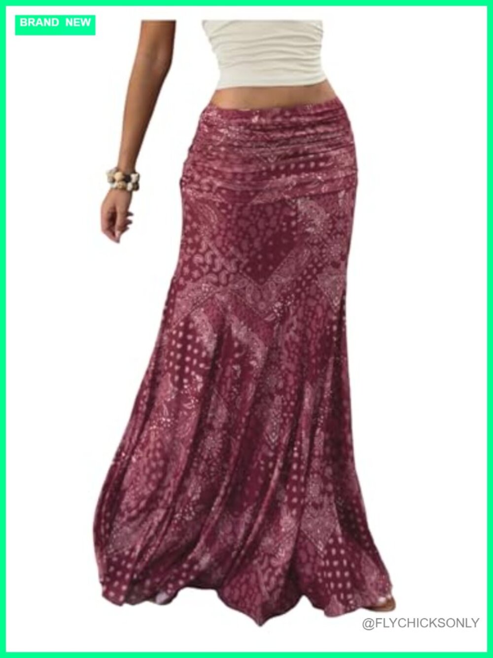 Women's Boho Mesh Maxi Skirt Ruched Low Rise Fishtail